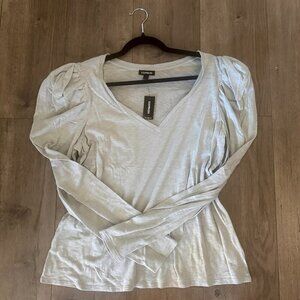 Express Light Green Puff Sleeve V-Neck Top – Size XL